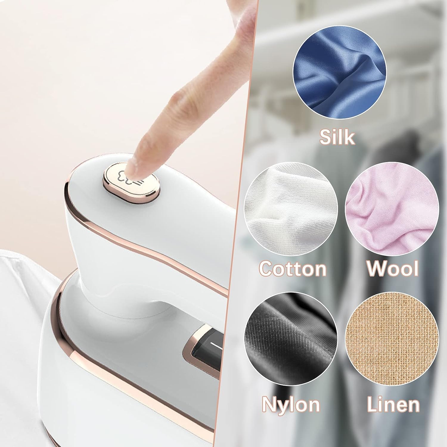 HFLYJPYW Mini Steam Iron for Clothes, Travel Steamer for Clothes Portable Steamer Travel Iron, Micro Steam Mini Handheld Support Dry And Wet Ironing for Home Travel (White)
