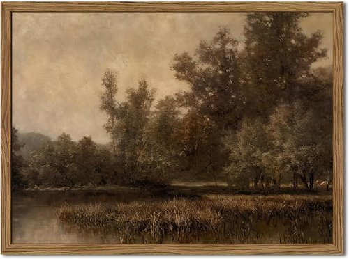 Framed Vintage Landscape Canvas Wall Art - Rustic Forest Lake Decor | Aesthetic 8x10 Inch Prints for Home