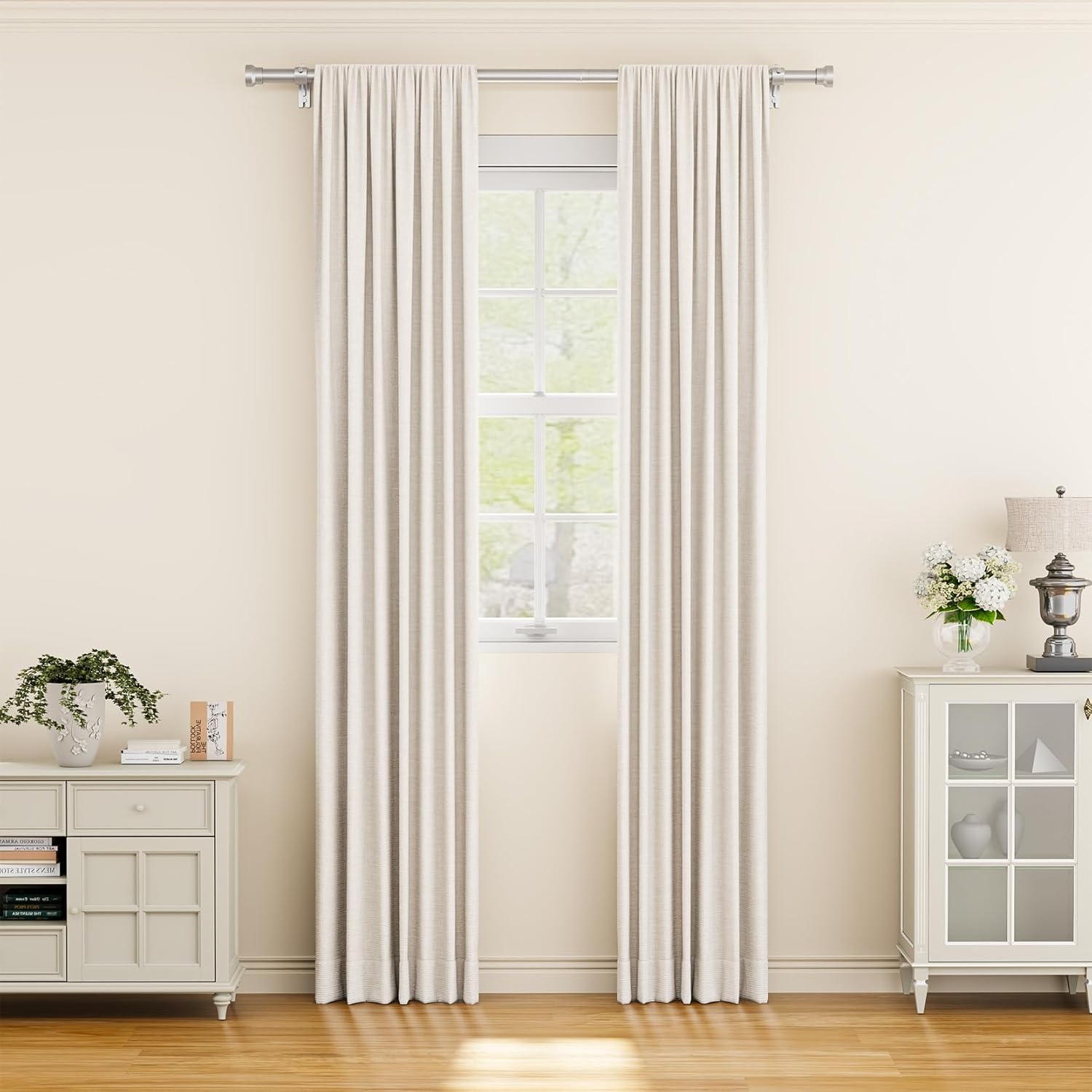 YaFex Curtain Rods - Heavy Duty 1 Inch Adjustable Window Treatment Rods | 32-58 Inch, Modern Silver Design