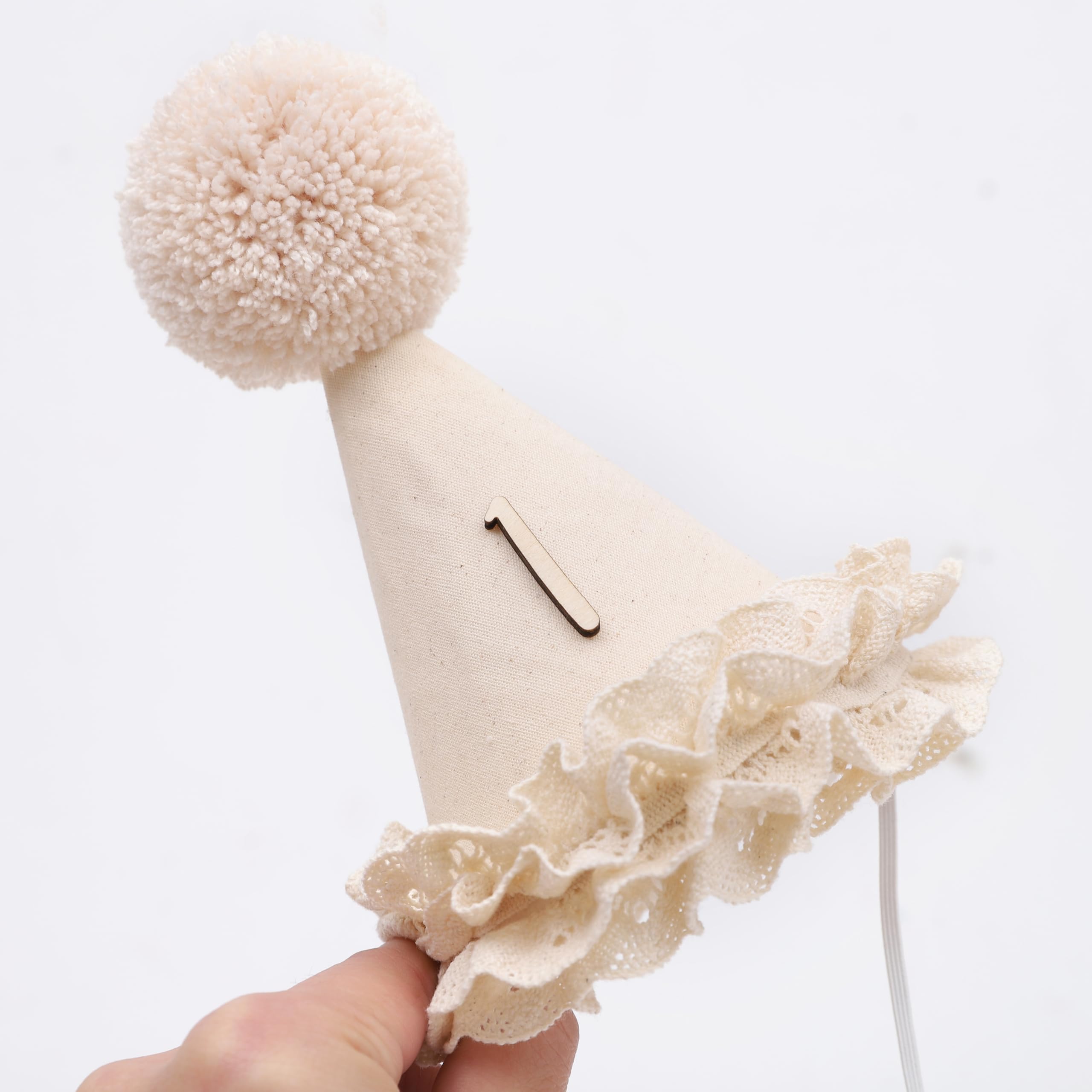 WAHAWU Lace 1st Birthday Hat - Sweet One Birthday Decorations,Lace Flower Princess Party Crown,Beige Cone Hat for Cake Smash,First Floral Party Headwear Photo Prop