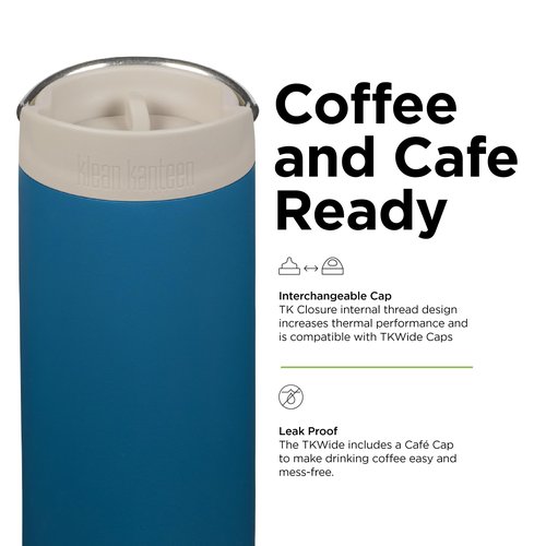 Klean Kanteen TKWide Insulated Coffee Tumbler with Café Cap - Stainless Steel - Corsair