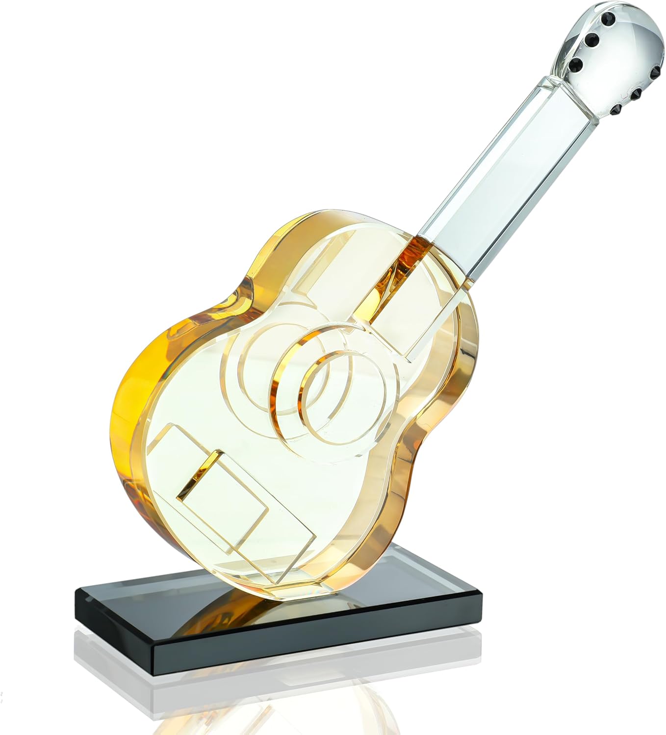 QFkris Crystal Guitar Figurine - Blown Glass Musical Sculpture & Paperweight | Champagne Color
