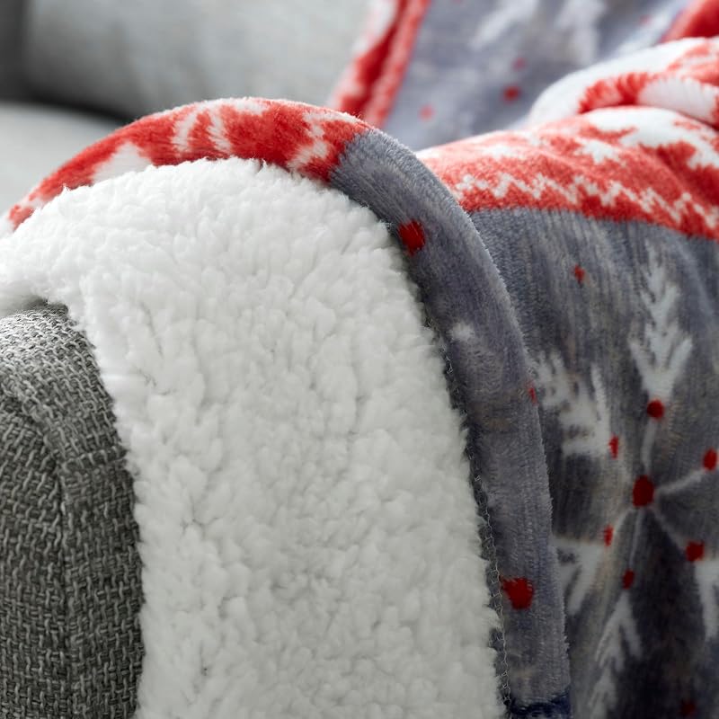Nordic Reindeer Fleece Throw Blanket 78x78 Red - Cozy Holiday Decor