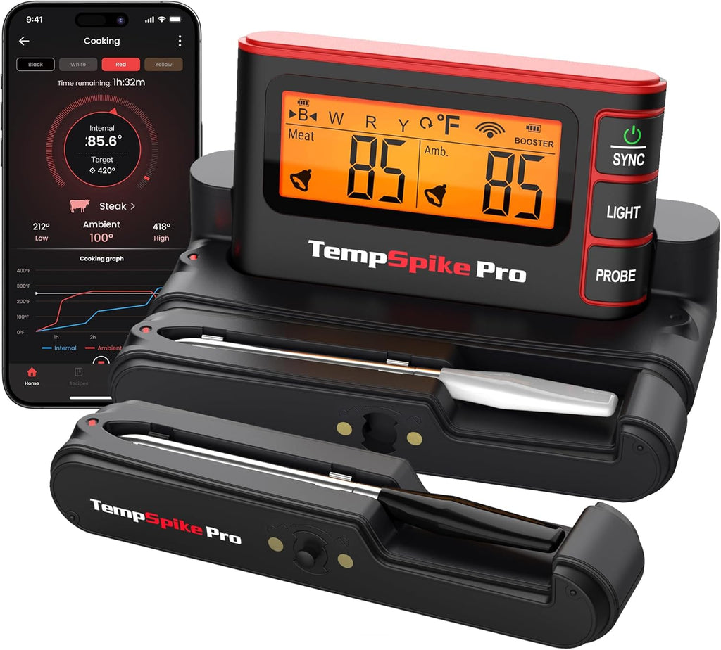 TempSpike Wireless Meat Thermometer - High Precision Bluetooth & WiFi BBQ Grill Thermometer | Waterproof Probes, Rechargeable Base