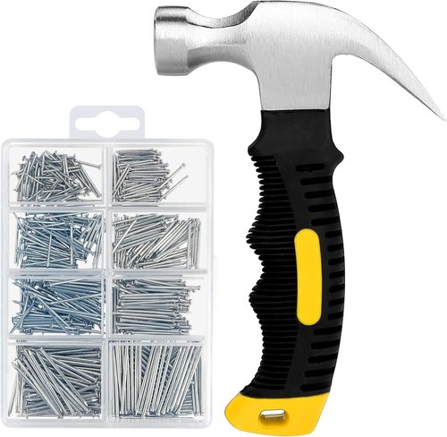 KURUI 700PC Nail Assortment Kit - 8oz Hammer for Wall Art & Picture Frame | 350 Roofing & Finishing Nails