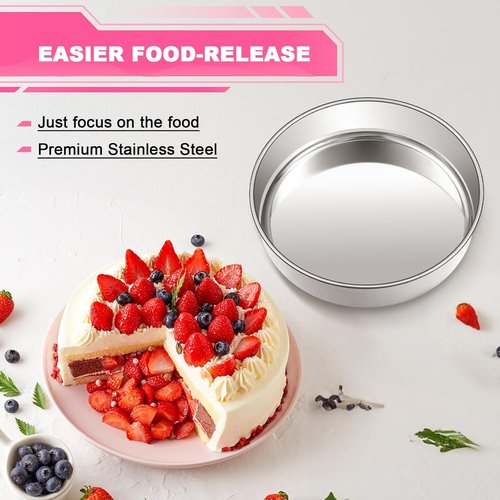 EWFEN 8-Inch Stainless Steel Cake Pan Set - Non-Toxic, Leak-Proof & Dishwasher Safe | Perfect for Layer Cakes