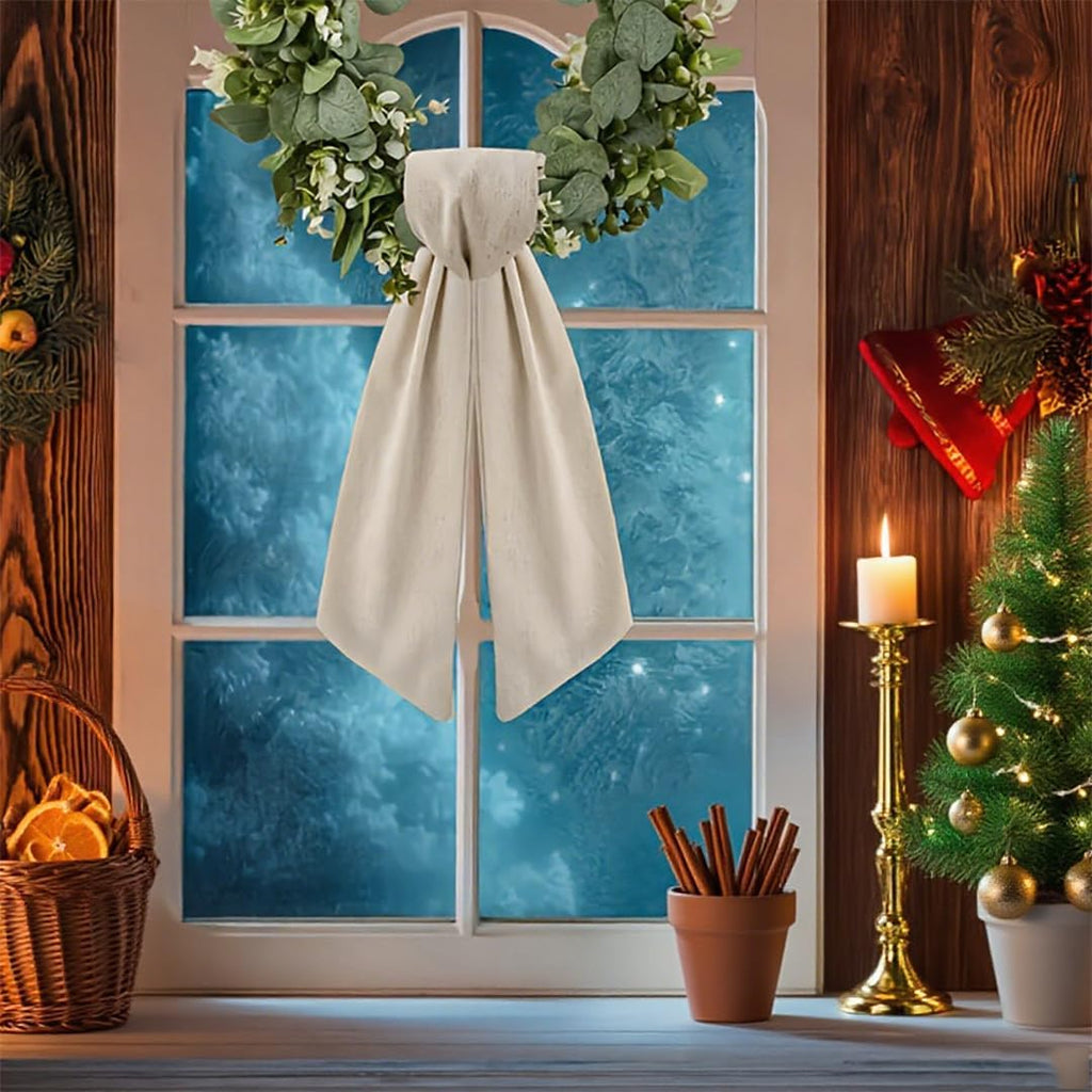 Skiennix 2-Pack Wreath Sash - Boxwood Garland Decor with Burlap Ribbon for Indoor/Outdoor Use