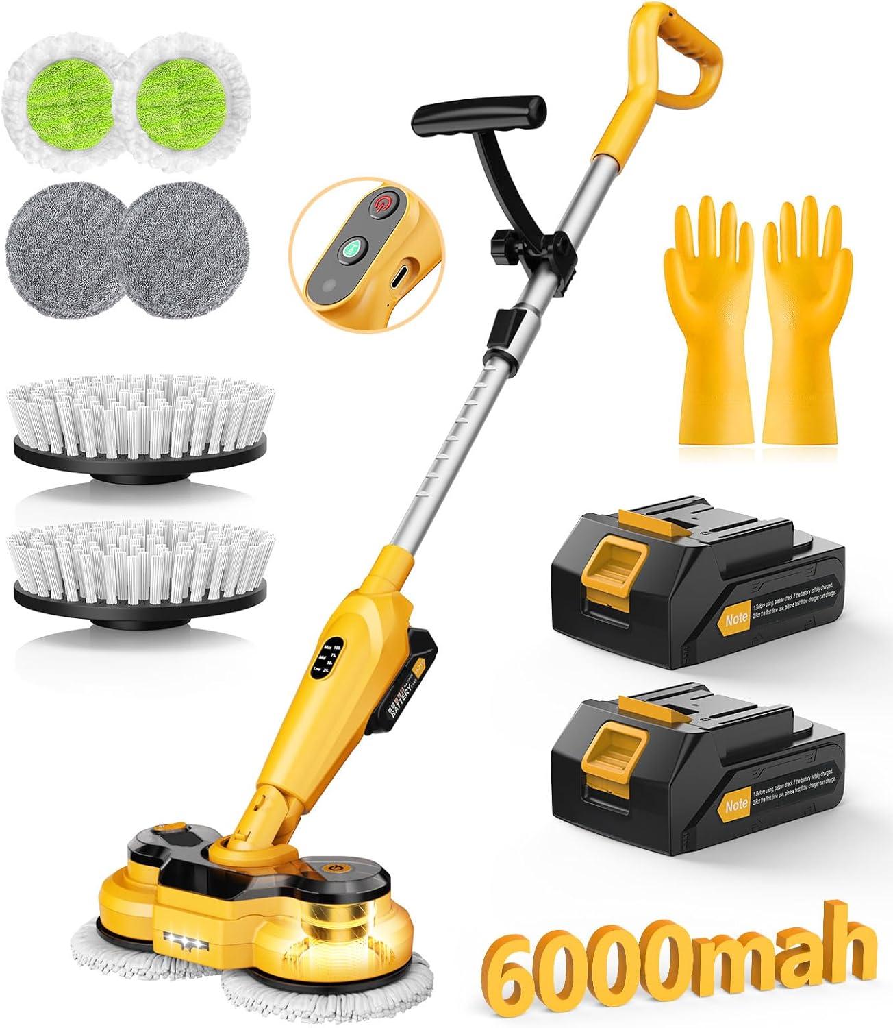Qimedo 6000mAh Cordless Electric Mop - Powerful 800RPM Spin Scrubber with Smart Display & LED Light