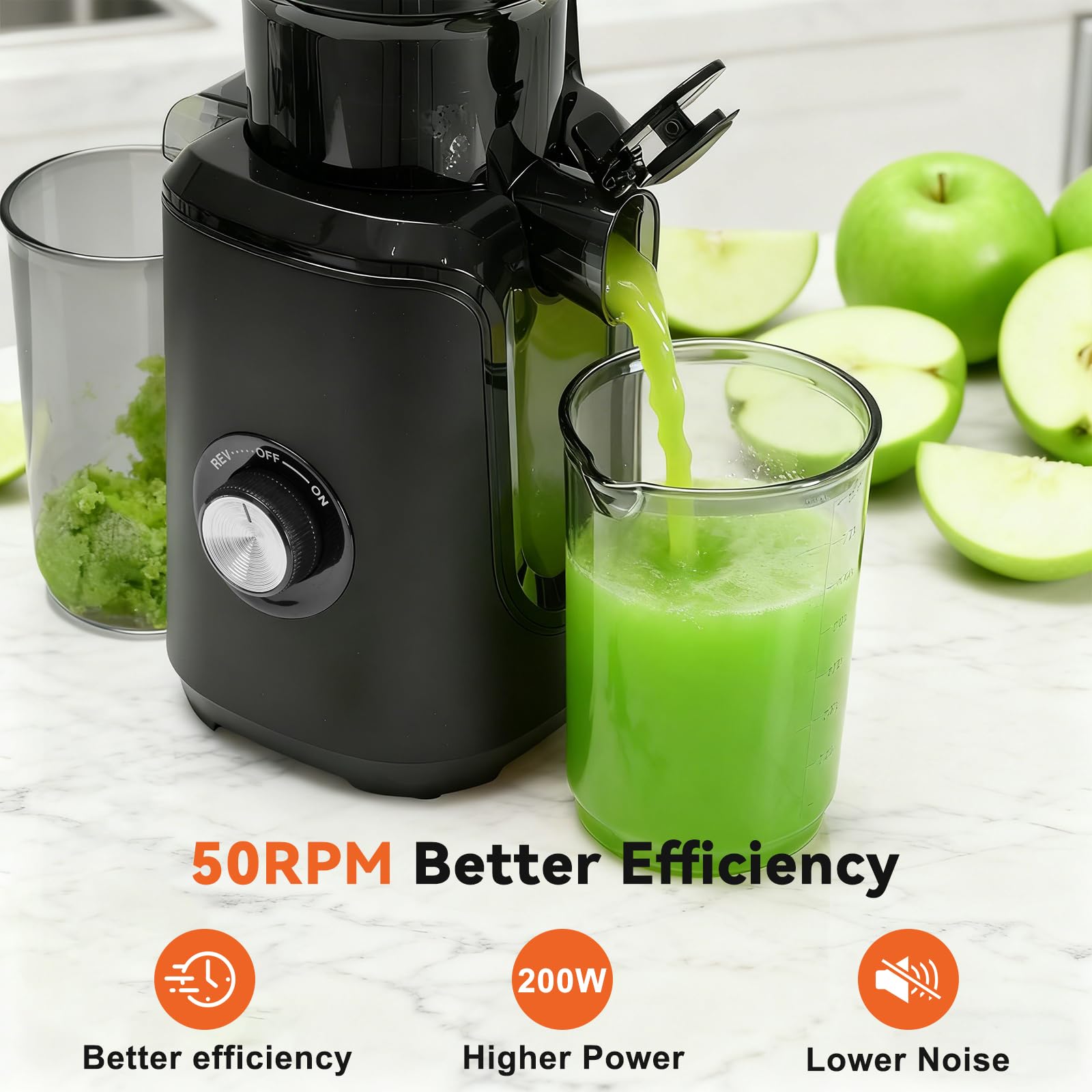 OLIXIS Cold Press Juicer, Masticating Juicer Machines with Wide Feed Chute, High Juice Yield and Easy to Clean for Whole Vegetables & Fruits, Black