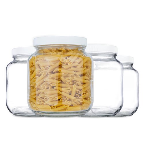 kitchentoolz Half Gallon Mason Jar 64oz – 4 Pack Wide Mouth Glass Jars with Foam-Lined Plastic Lid – Airtight Storage for Kombucha, Pickling, Canning – Big Mason Jars