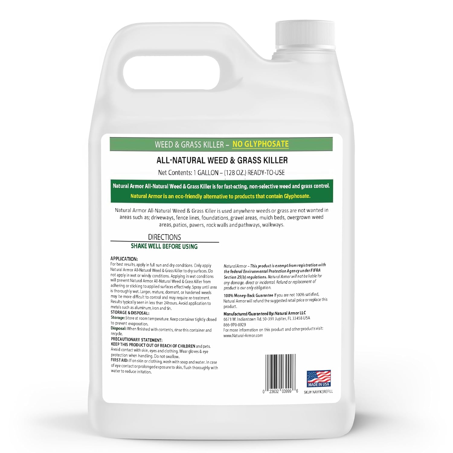 Natural Armor Weed & Grass Killer - All-Natural Concentrated Formula, Glyphosate-Free (128 Oz)