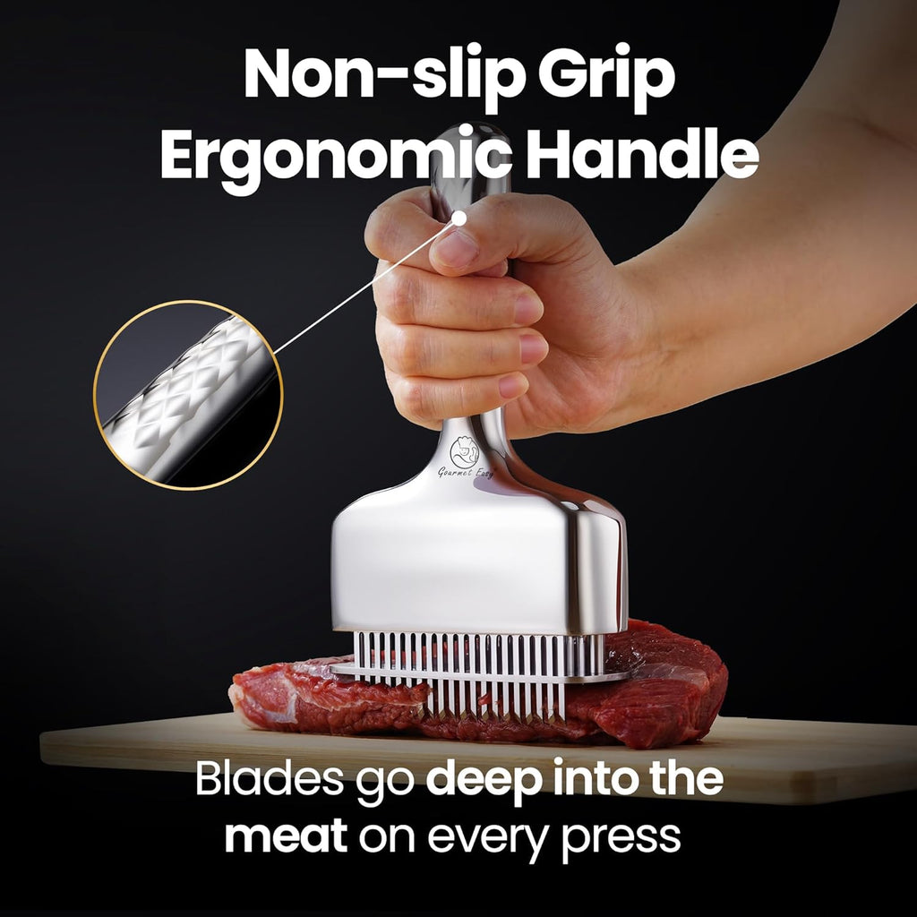 Meat Tenderizer Tool - Stainless Steel Blade with Extra Long Handle | Rustproof One-Piece Design