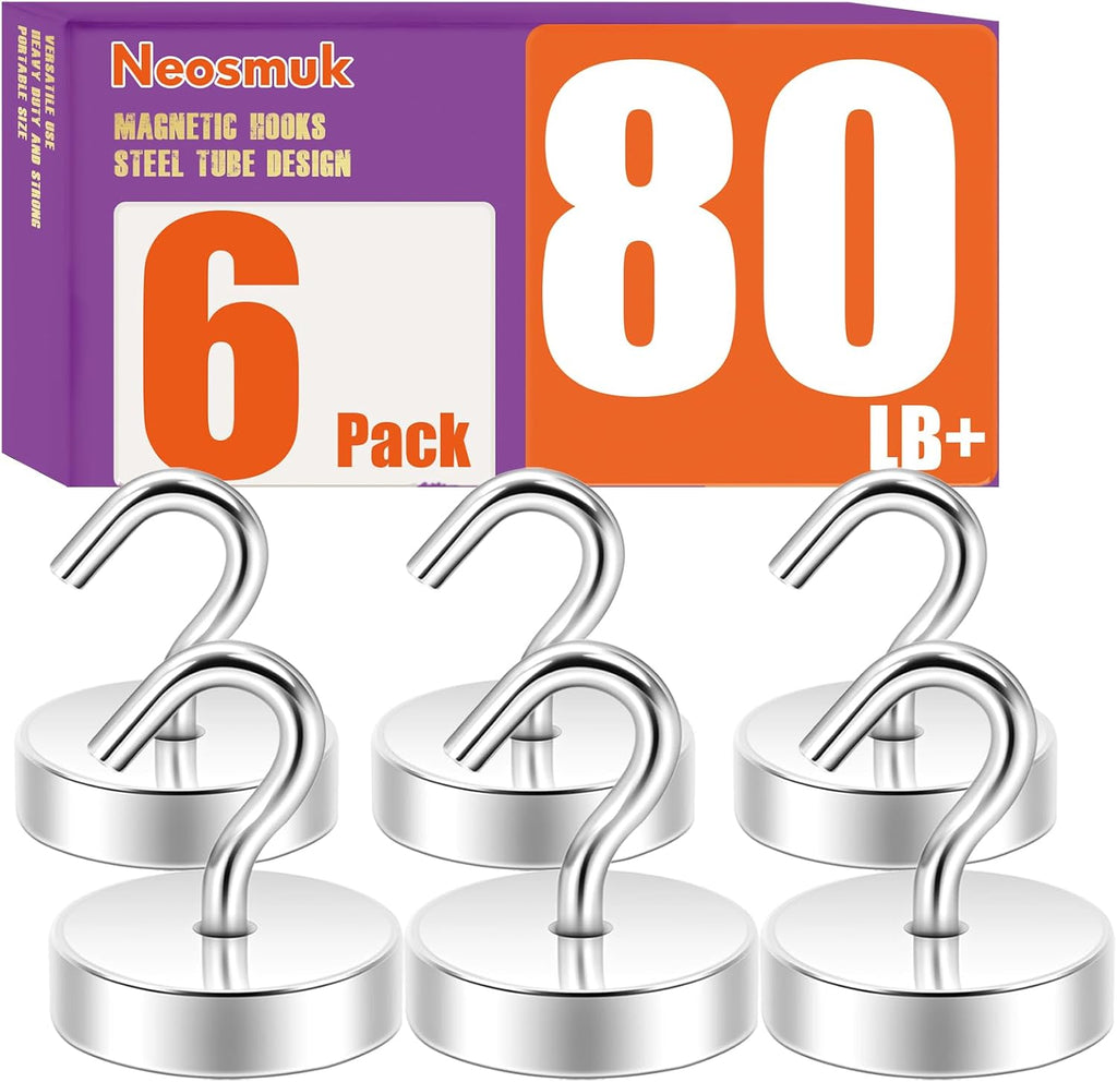 Neosmuk Magnetic Hooks - Heavy Duty 80lb+ Strong Magnet for Cruise Cabins, Refrigerators & Travel | Silver