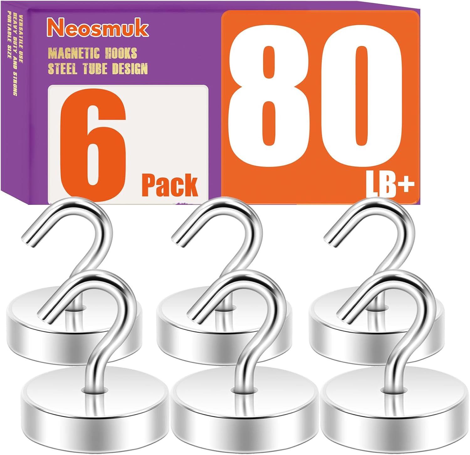 Neosmuk Magnetic Hooks - Heavy Duty 80lb+ Strong Magnet for Cruise Cabins, Refrigerators & Travel | Silver