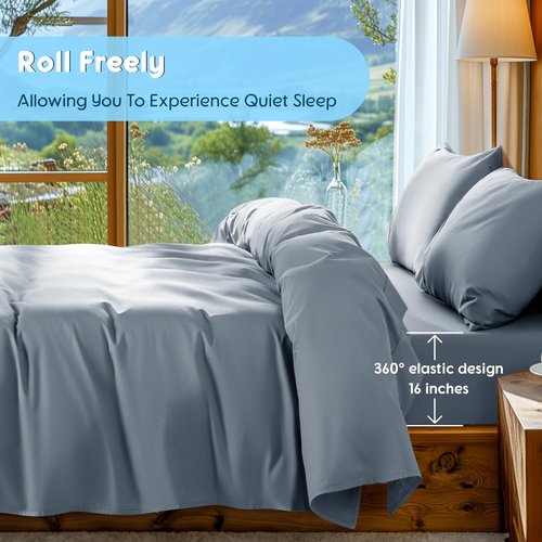 SONORO KATE 100% Egyptian Cotton Sheets Set - 1000 High Thread Count, Luxury 5-Star Hotel Sateen Bed Sheets, Soft, Breathable Long Staple Sheets, Fit up to 16" - 4 PC (French Blue,King)