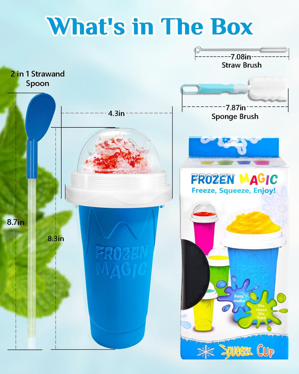 Skiennix Slushy Cup - DIY Magic Slushy Maker for Juices & Ice Cream | Portable Double-Layer Design (Blue)