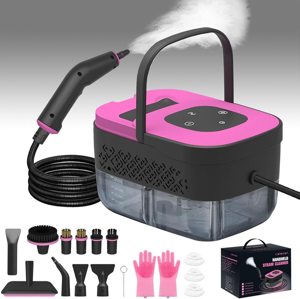 Skiennix Portable Steam Cleaner - 16-Piece Accessory Set, 6-Level Adjustable, Quick 15s Heat-Up | Lightweight Handheld for Home & Car Detailing