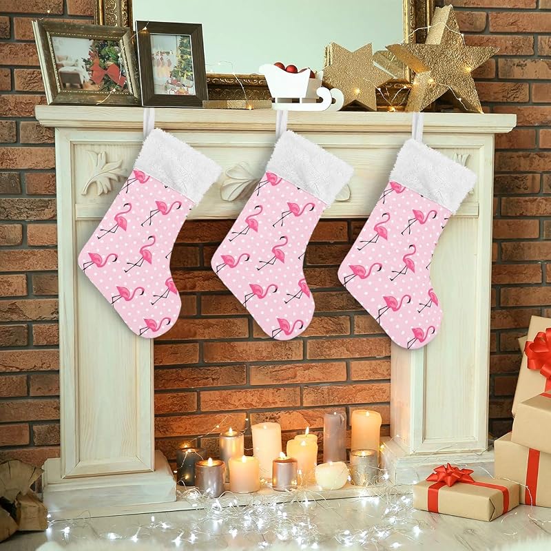 Stocking 17.7 Inch White Dots Flamingo Christmas Stocking - 1 Pack, Blueangle