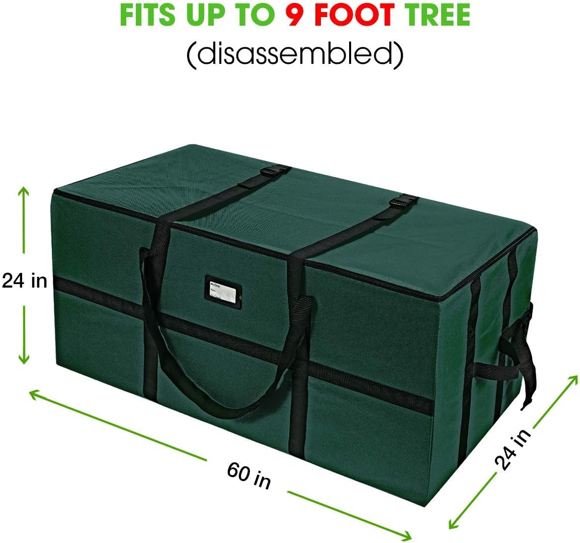 ProPik Christmas Tree Storage Bag - Heavy Duty Container for 9 Ft Disassembled Trees | 24" Height X 24" Width X 60" Length, Green