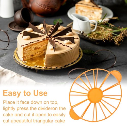 Round Cake Portion Marker 10/12 Piece Cake Portion Marker Cake Divider Cutter Cake Slicer Cutter with Handle for Pastry Baking Uniform Slicing (Orange)