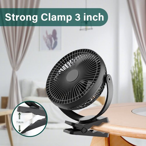 Sukadar Portable Clip on Fan, 10000mAh Battery Operated, 24 Hours Work Time, 4 Speeds, 8 Inch, Personal Fan for Bedroom Outdoor Travel Camping Golf Cart Treadmill Home Office