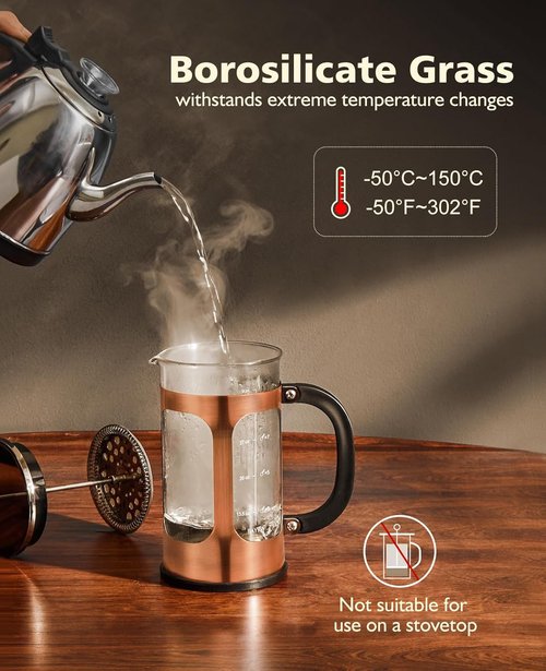 BAYKA French Press Coffee Maker - 34oz Heat Resistant Borosilicate Glass & Stainless Steel | Ideal Gift for Coffee Lovers