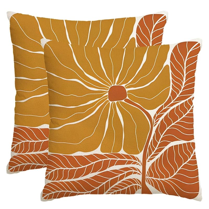 Boho Abstract Flower Throw Pillow Covers Set of 2 (16x16 Inch)