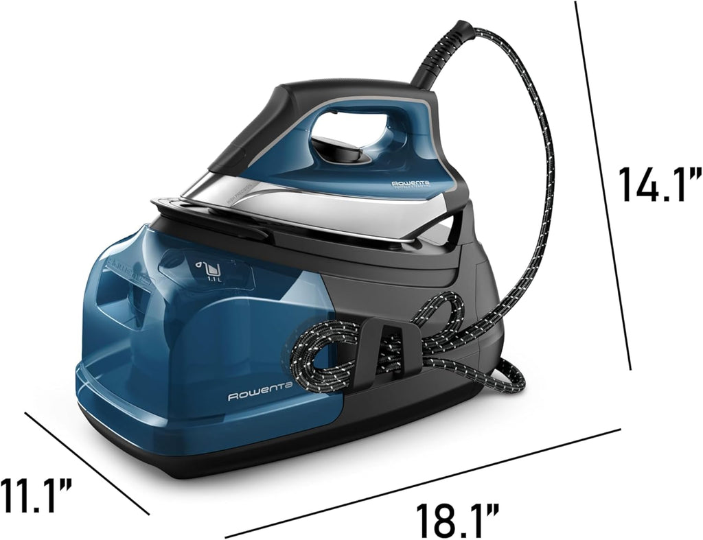 Rowenta Professional Iron Steamer - Fast Heat Up, 1.1L Removable Tank, Stainless Steel Soleplate | Blue DG8624