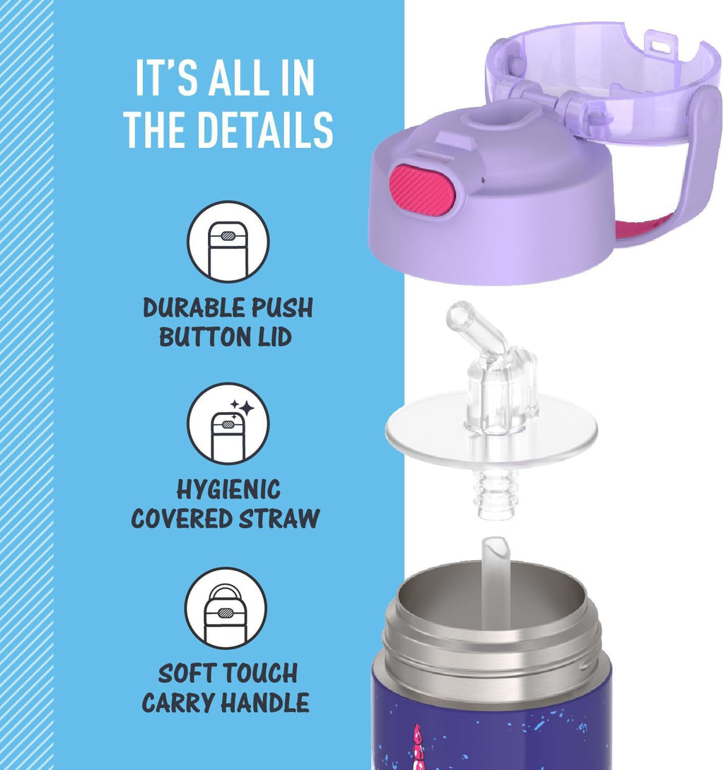 THERMOS FUNTAINER Water Bottle - 12 Ounce Kids Stainless Steel Insulated Bottle with Straw | Cool Caticorns