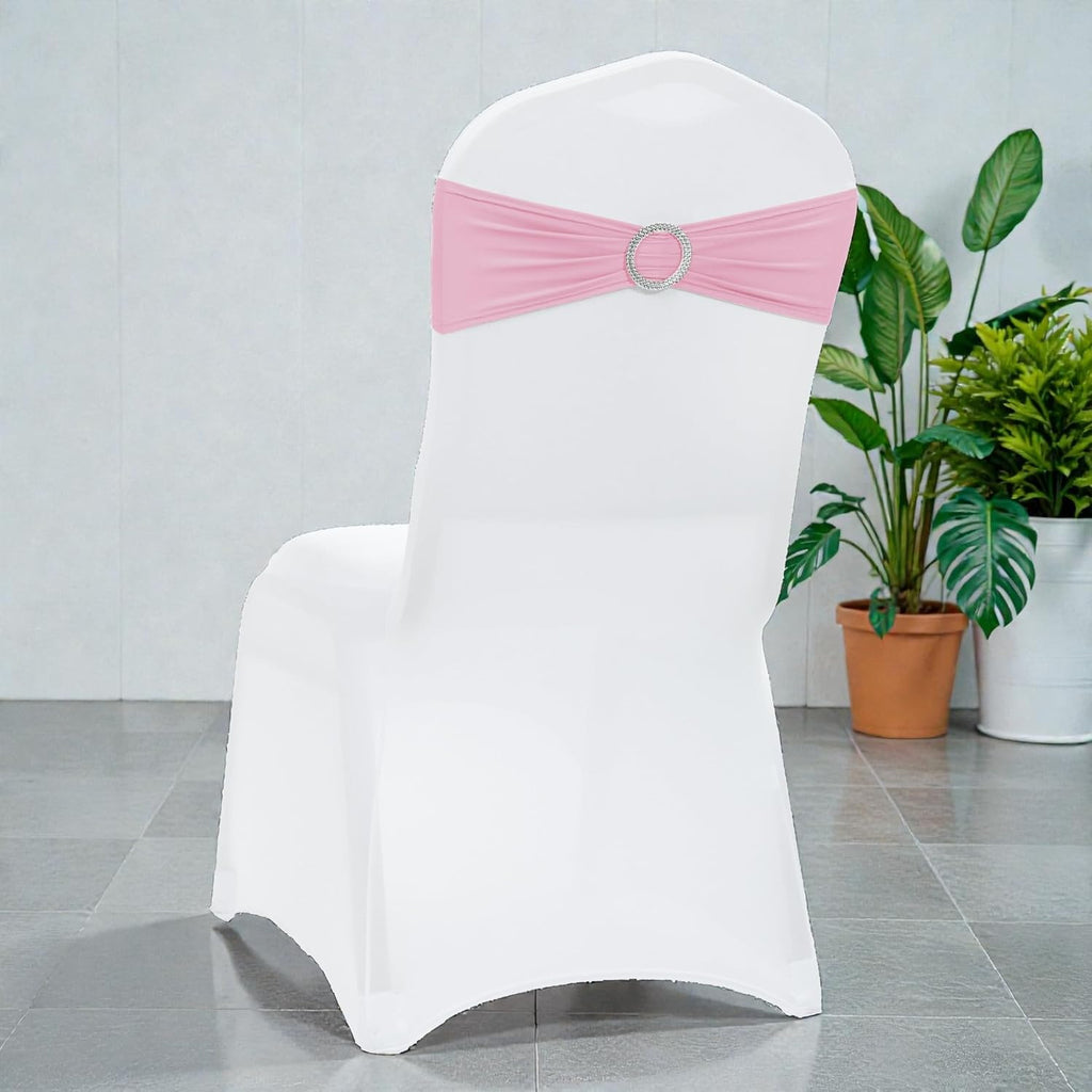 MDS Spandex Chair Sashes - Premium Stretch Covers with Buckle Slider for Weddings & Events | Pack of 10 - Pink
