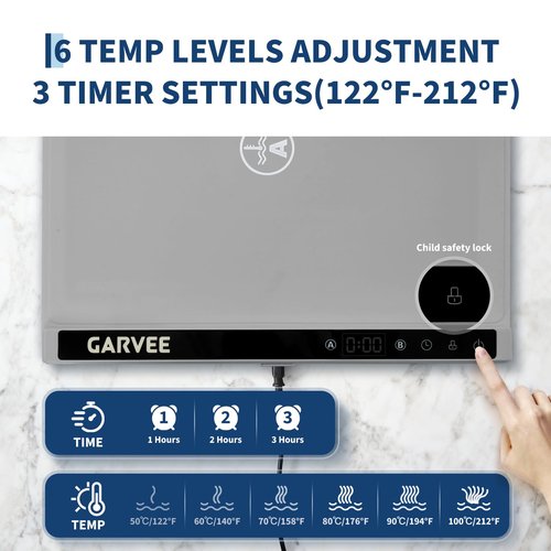 Garvee 3rd Gen Upgraded Food Warming Mat, AB Dual Zone Independent Heating, 24" x15" Electric Warming Tray with 6 Temp Levels & 1-3H Timer, Portable Food Warmer for Parties Buffet, Easy to Clean, Grey