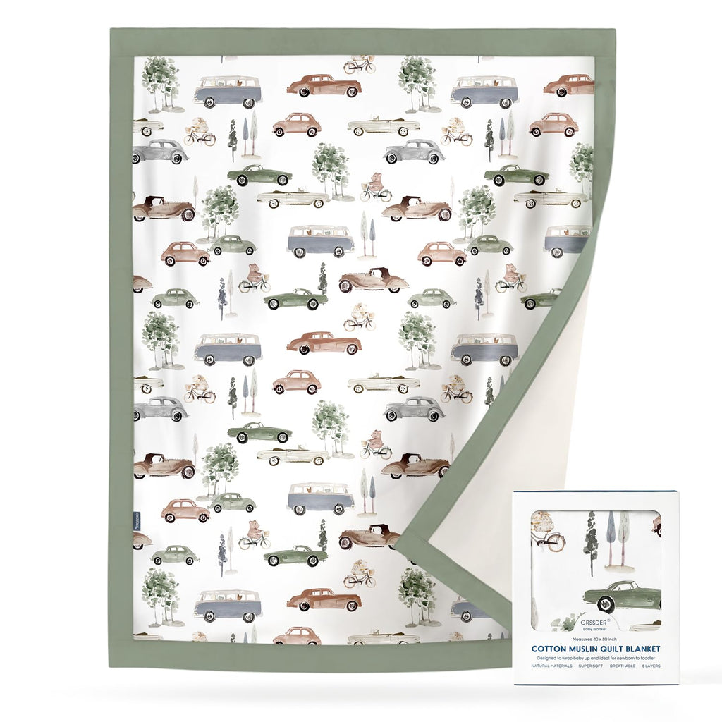 GRSSDER Cotton Muslin Quilt Blanket - Silky Soft and Breathable Baby Blanket Quilt, Oversized Muslin Blankets for Newborns, Toddlers & Kids, 6 Layers Reversible Design for All Seasons, 40" x 50"