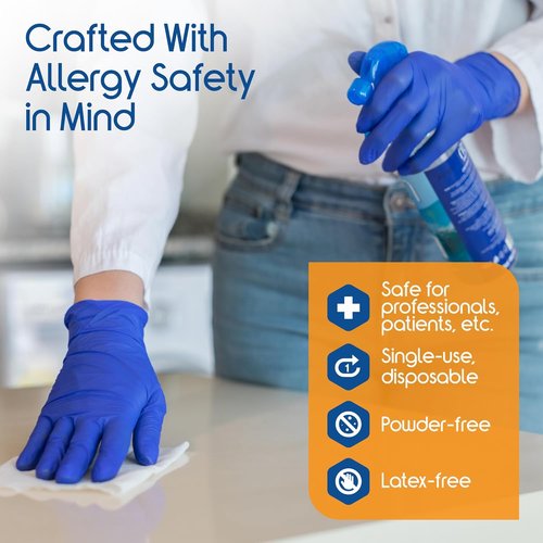 Inspire Cobalt Blue Nitrile Disposable Gloves - 4.5 Mil Safety Medical Exam & Cleaning Gloves
