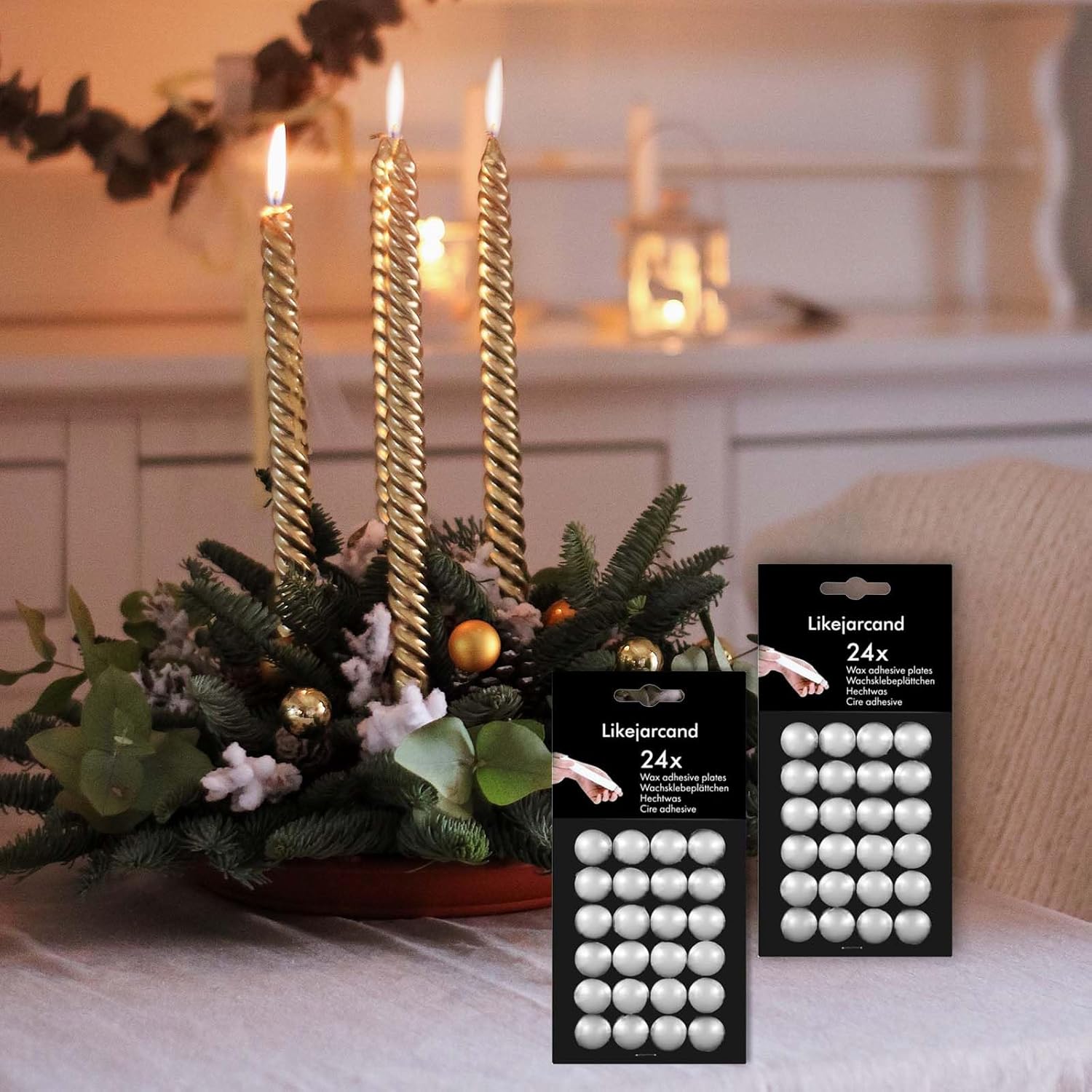 Skiennix 24 Adhesive Candle Holders - White Taper Candle Grips for Secure Placement