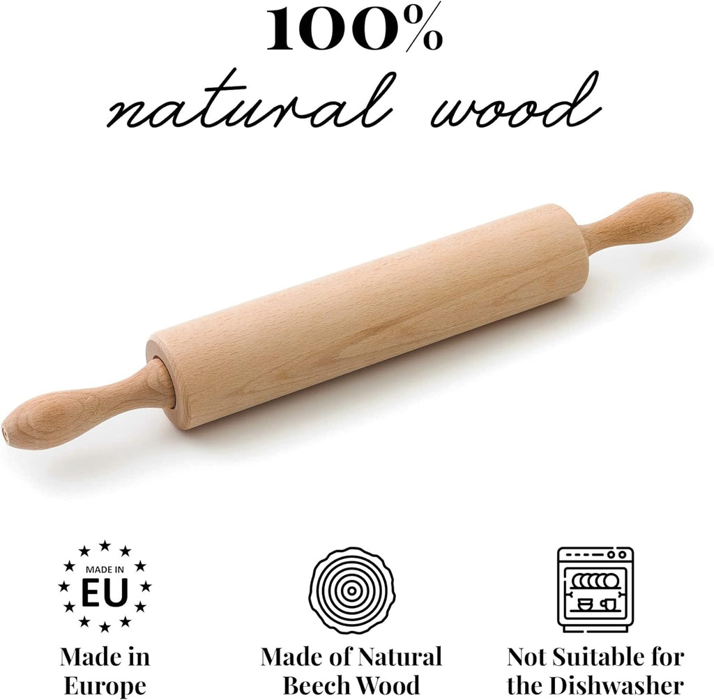 Tuuli Kitchen Professional Wooden Rolling Pin - Classic Design with Revolving Center | 17.3 x 2.2 Inches