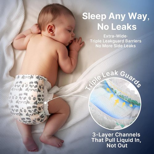 BubblePanda Overnight Diapers - Nighttime Protection with Dual Absorbent Core | Size 2, 80 Count