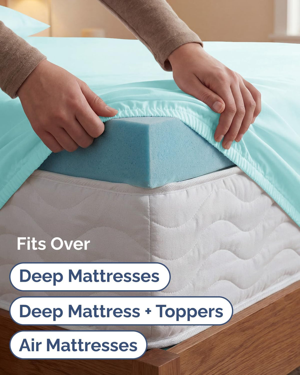Skiennix Extra Deep Twin XL Sheet Set - 4 Piece Breathable Cooling Sheets - Luxury Hotel Bedding - Soft, Wrinkle-Free Spa Blue