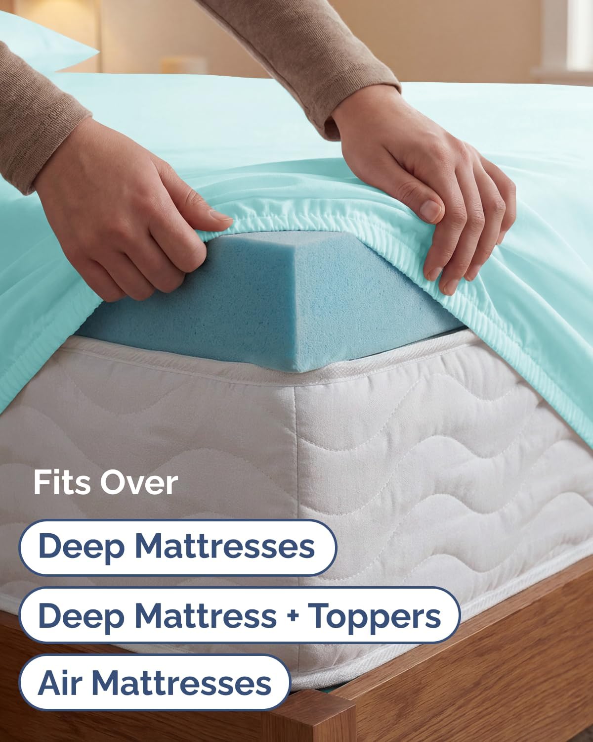 Skiennix Extra Deep Twin XL Sheet Set - 4 Piece Breathable Cooling Sheets - Luxury Hotel Bedding - Soft, Wrinkle-Free Spa Blue