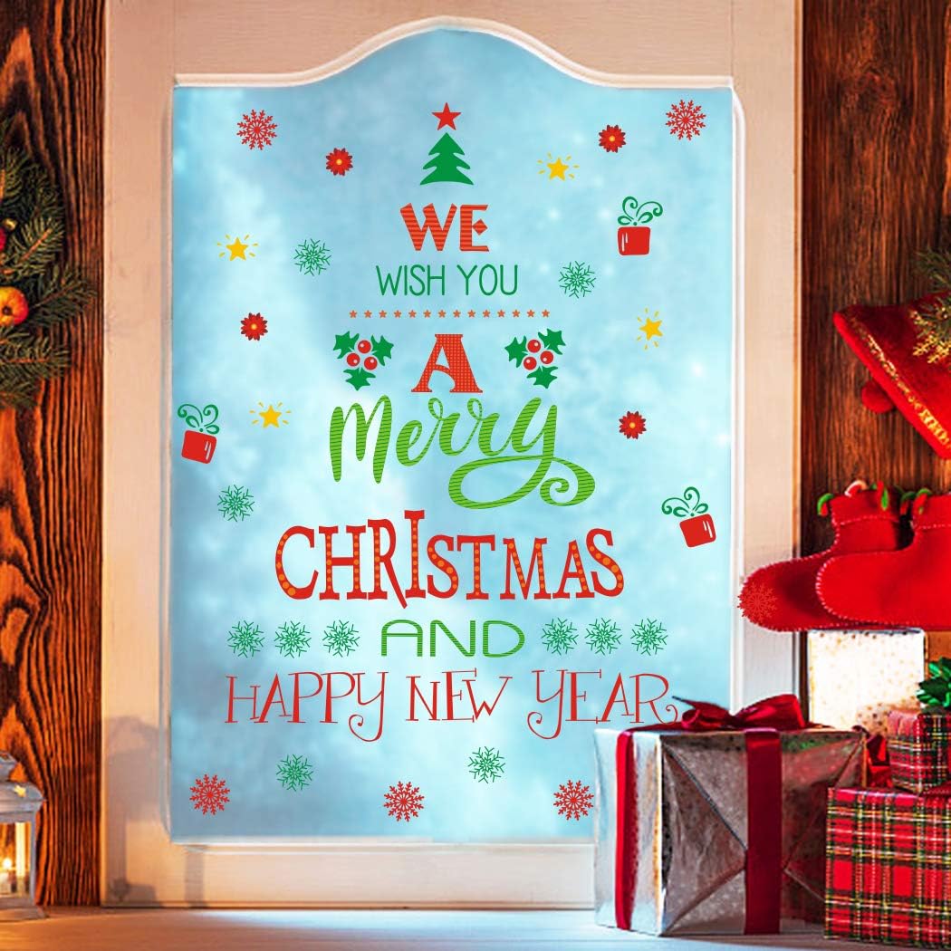 TOARTi Merry Christmas Wall Decals - Happy New Year Quotes & Snowflake Stickers for Festive Decor