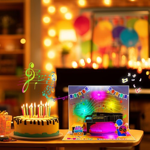 GREETING ART Musical Birthday Cards, Piano Birthday Card With Music and Light, 3D Piano Card, Piano Pop Up Card, Piano Greeting Cards for Men Women