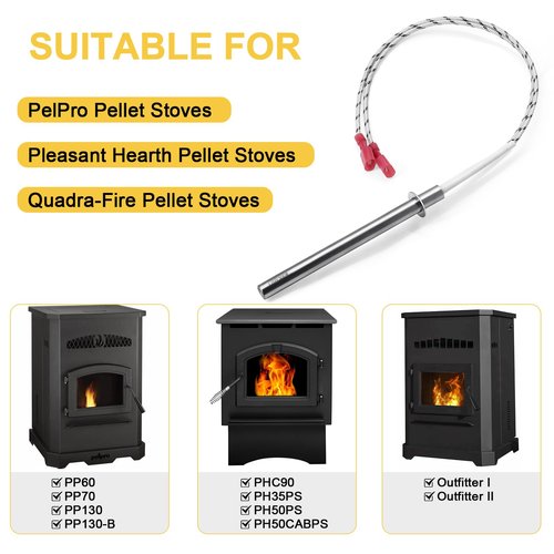 Adviace SRV7000-660 Pellet Stove Igniter for Pelpro PP130, PP130-B, PP60, PP70, PPC90, TSC90 Pellet Stove, Pleasant Hearth PH35PS, PH50CABPS and Quadra-Fire Outfitter I Pellet Stoves Parts, 2 Pack.