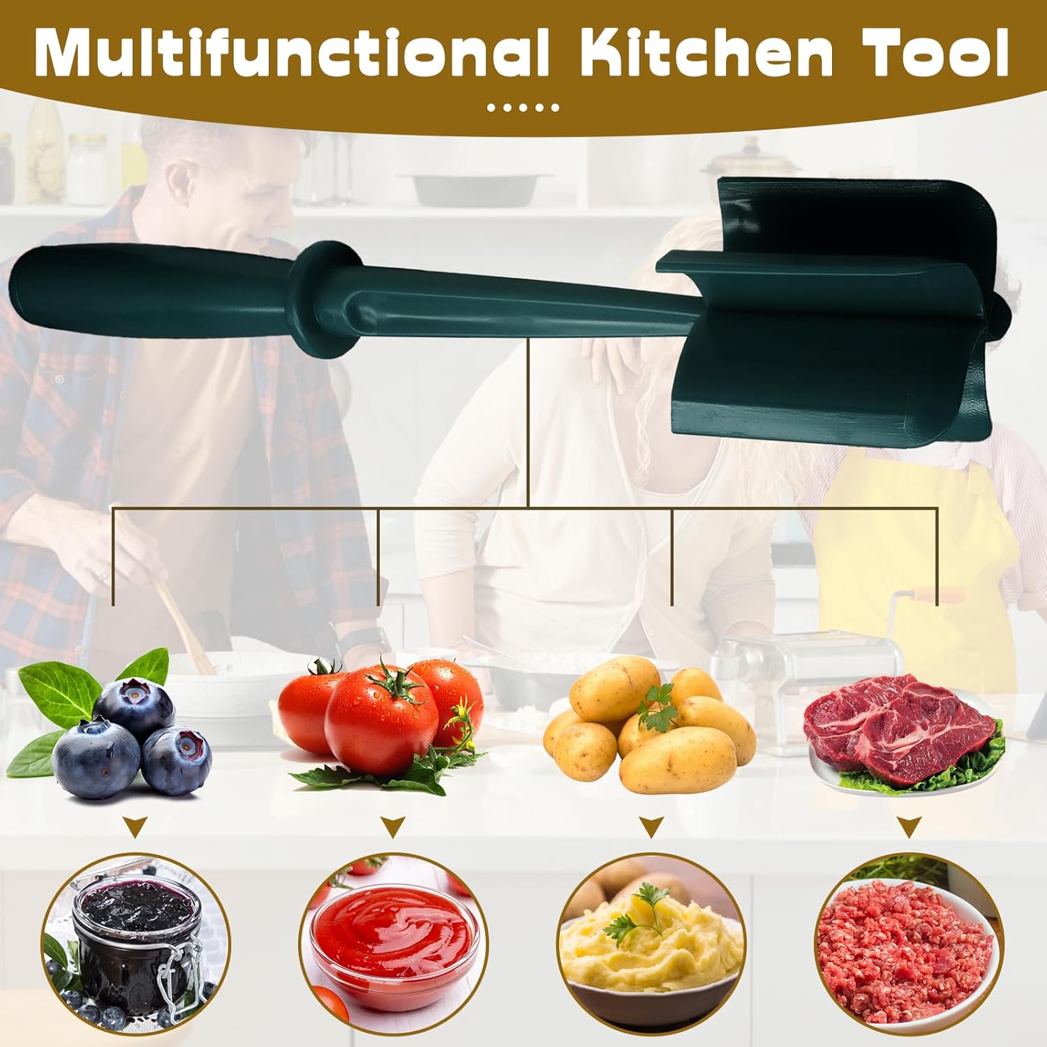Skiennix Meat Masher - 5 Curve Blade Hamburger Chopper | Heat Resistant Kitchen Tool (Aqua)