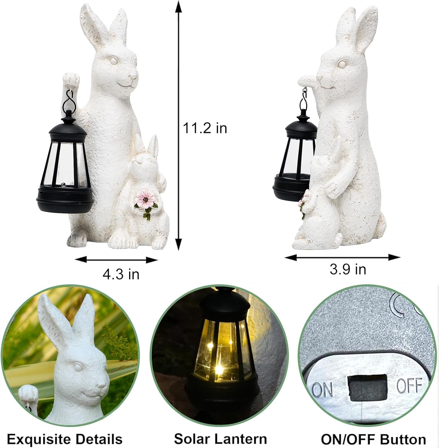 Skiennix Solar Outdoor Bunny Statues - LED Garden Sculptures for Patio & Lawn Decor | Perfect Mother's Day Gift