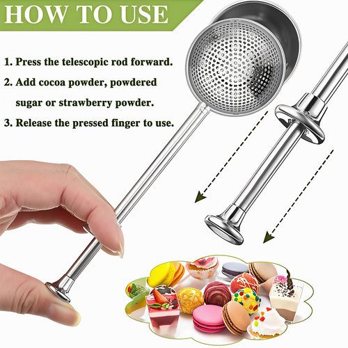 2Pcs Flour Sifter for Baking, Powdered Sugar Shaker Duster for Sourdough Bread, One-hand Operation Sugar Dispenser with Stainless Steel, Pick Up and Dust Flour Sifter