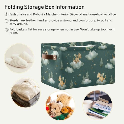 Pfrewn Storage Basket Bins Foldable Laundry Hamper Toy Dragon Baby Animals Retro Storage Bins Box Organizer for Home Boys Girls Office Closet Shelf Nursery Baskets,1 pcs