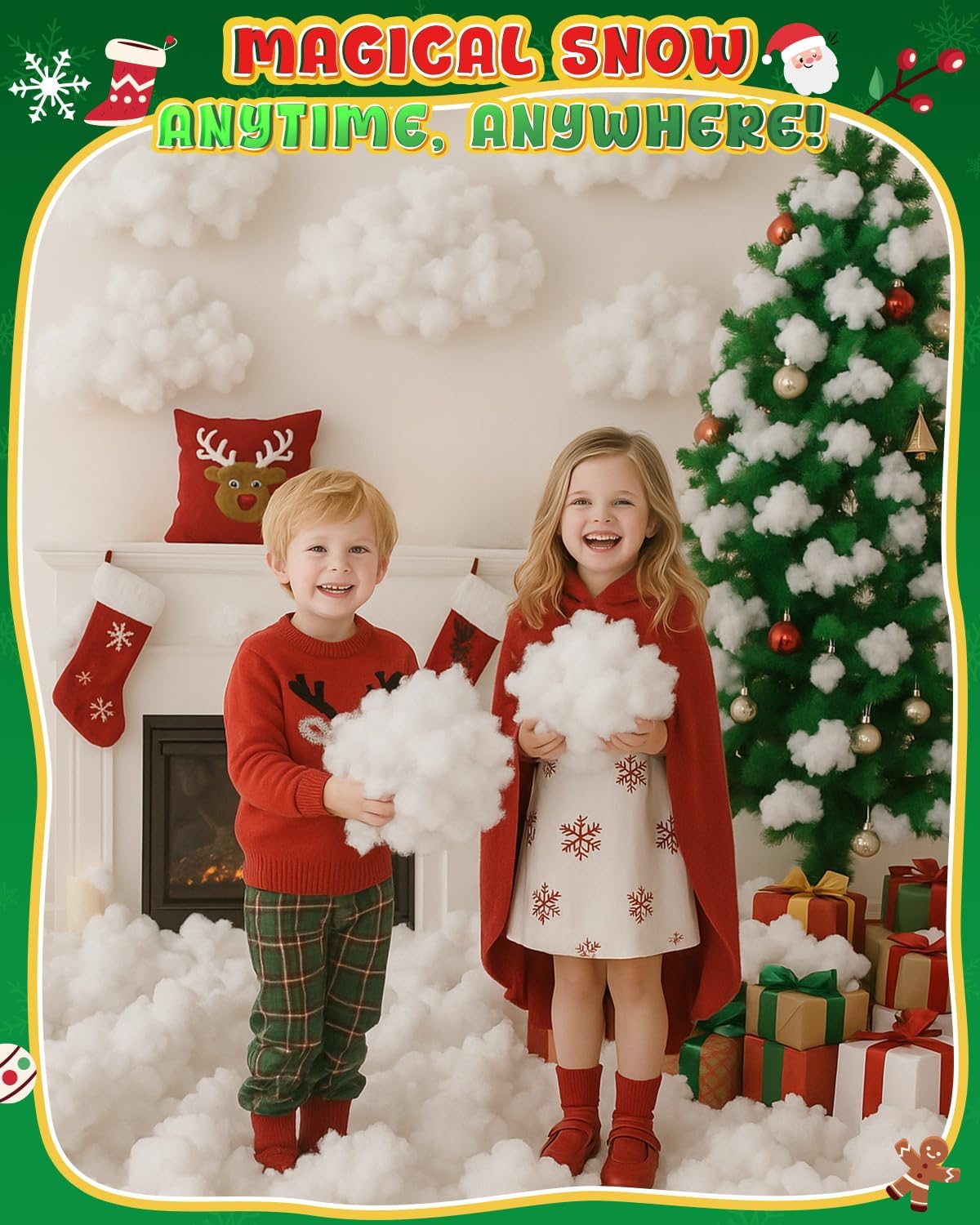 Skiennix Christmas Fake Snow | 35.27oz Fiber Artificial Snow for Indoor Decoration & Crafts