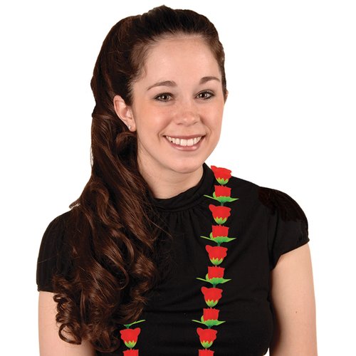 Beistle 12 Piece 40" Fabric Rose Leis Horse Racing Party Supplies, Tropical Hawaiian Luau Flower Necklaces