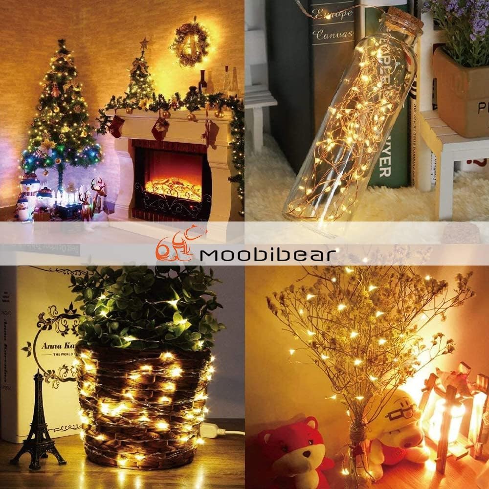 Moobibear Waterproof Fairy String Lights - 100 LEDs Warm White Dimmable | 33ft with 24-Keys Remote for Indoor & Outdoor Decor