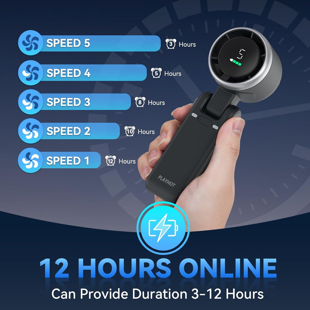 PlayHot Portable Handheld Turbo Fan - Compact Black Design with USB-C Cable for On-the-Go Cooling