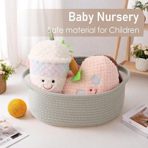 JMvicyroam Woven Basket - Small Rope Storage Bin with Handles for Organizing Shelves & Closets | Grey